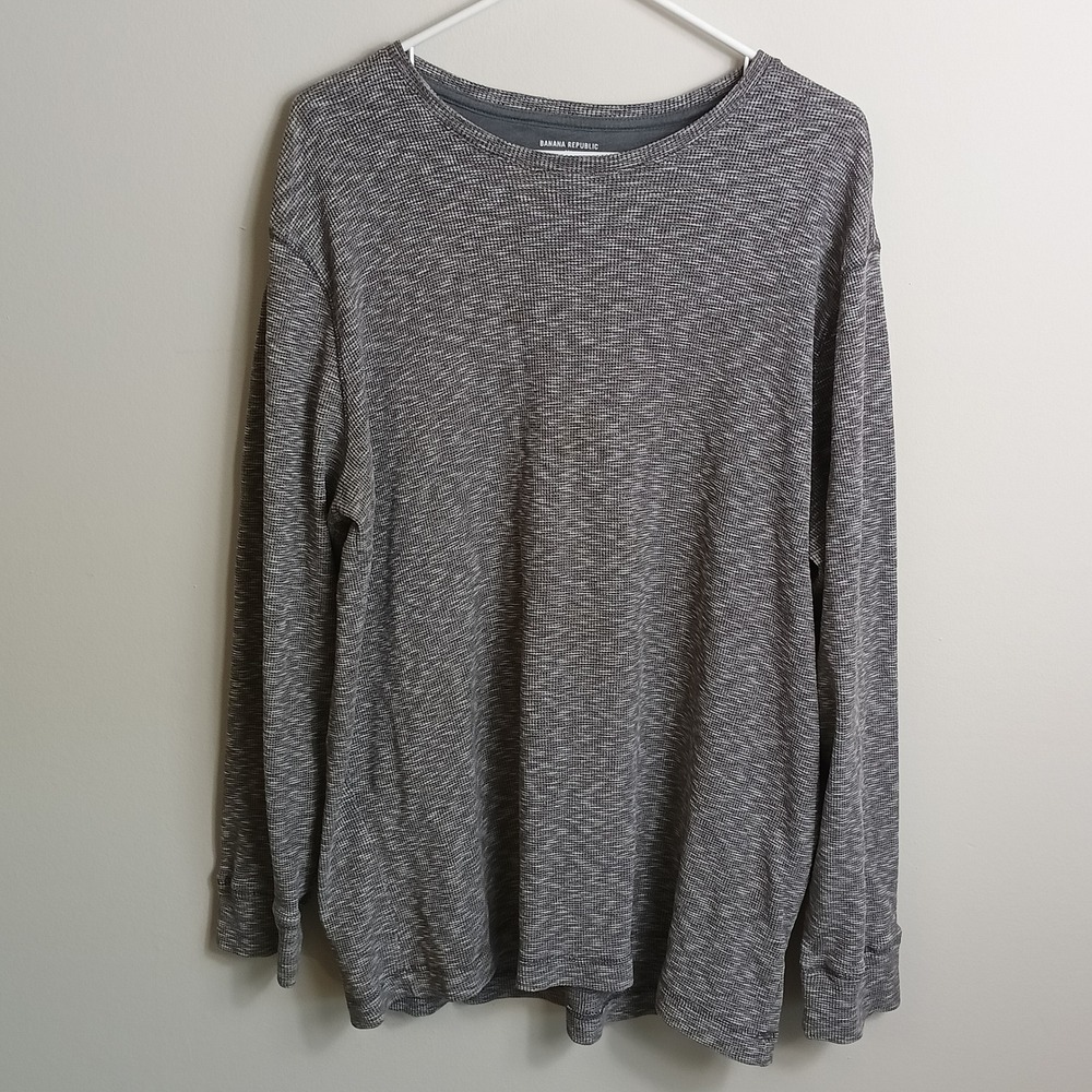 Banana Republic Waffle Knit Tee Mens XXL Grey Excellent Long Sleeve Textured